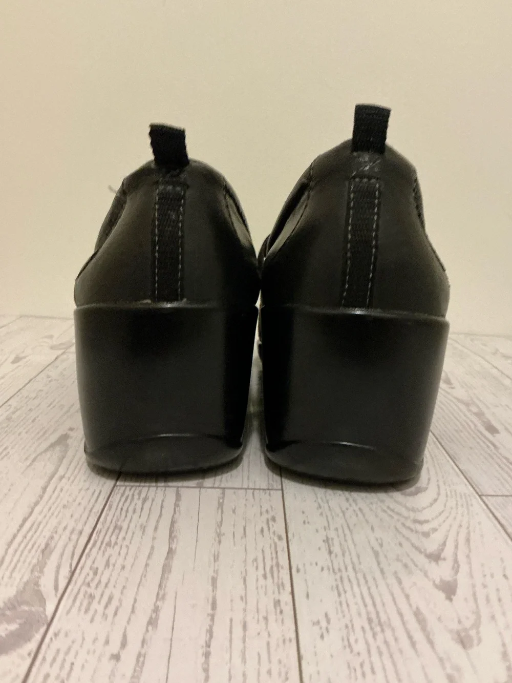 Women’s Black Leather Wedge Mary Jane Comfort Shoes
